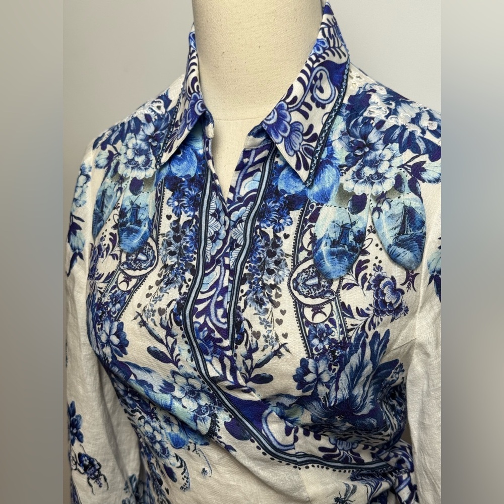 Camilla Cropped Wrap Shirt With Borderie Yoke Size XS - Picture 6 of 13